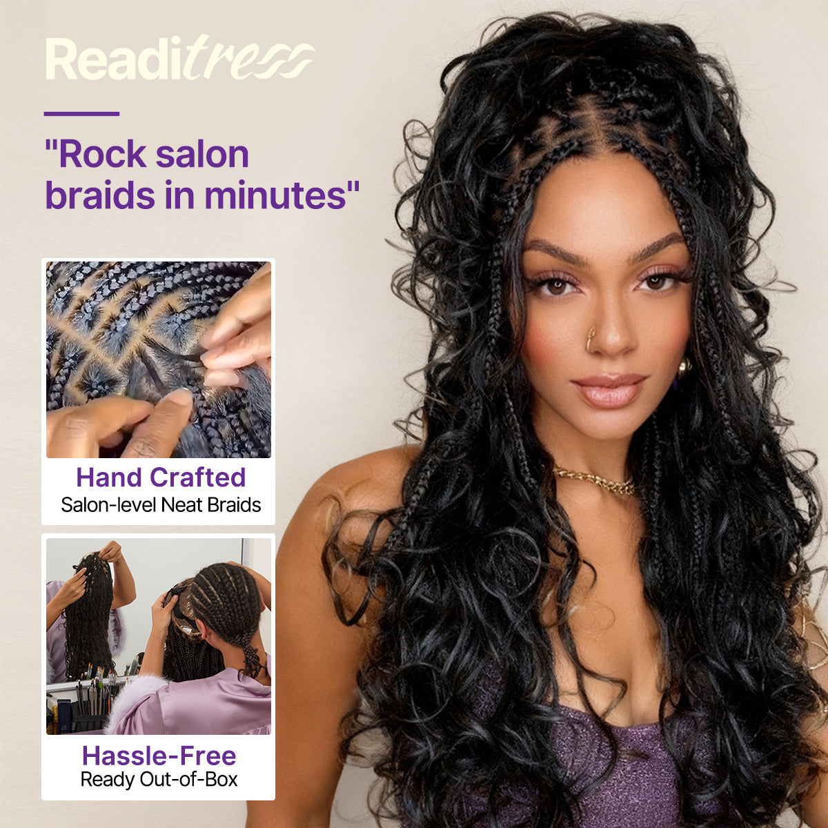 Get Free Wig | Readitress™ Ombre Honey Blonde French Curl Knotless Boho Braids HD Full Lace Long Wig Flexi Fit Invisi Drawstring Cap Pre-cut Lace - US Only