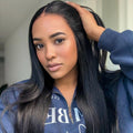 Natural Black Silky Straight Glueless 13x4 Frontal Regular Lace Human Hair Drawstring Cap Wig Pre-Cut Lace