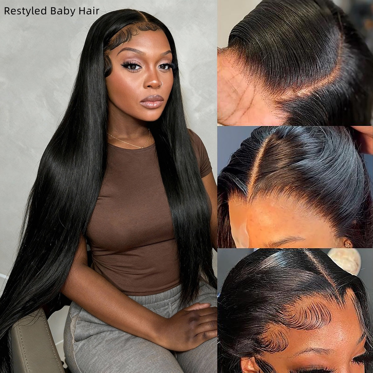 Natural Black Silky Straight Glueless 13x4 Frontal Regular Lace Human Hair Drawstring Cap Wig Pre-Cut Lace