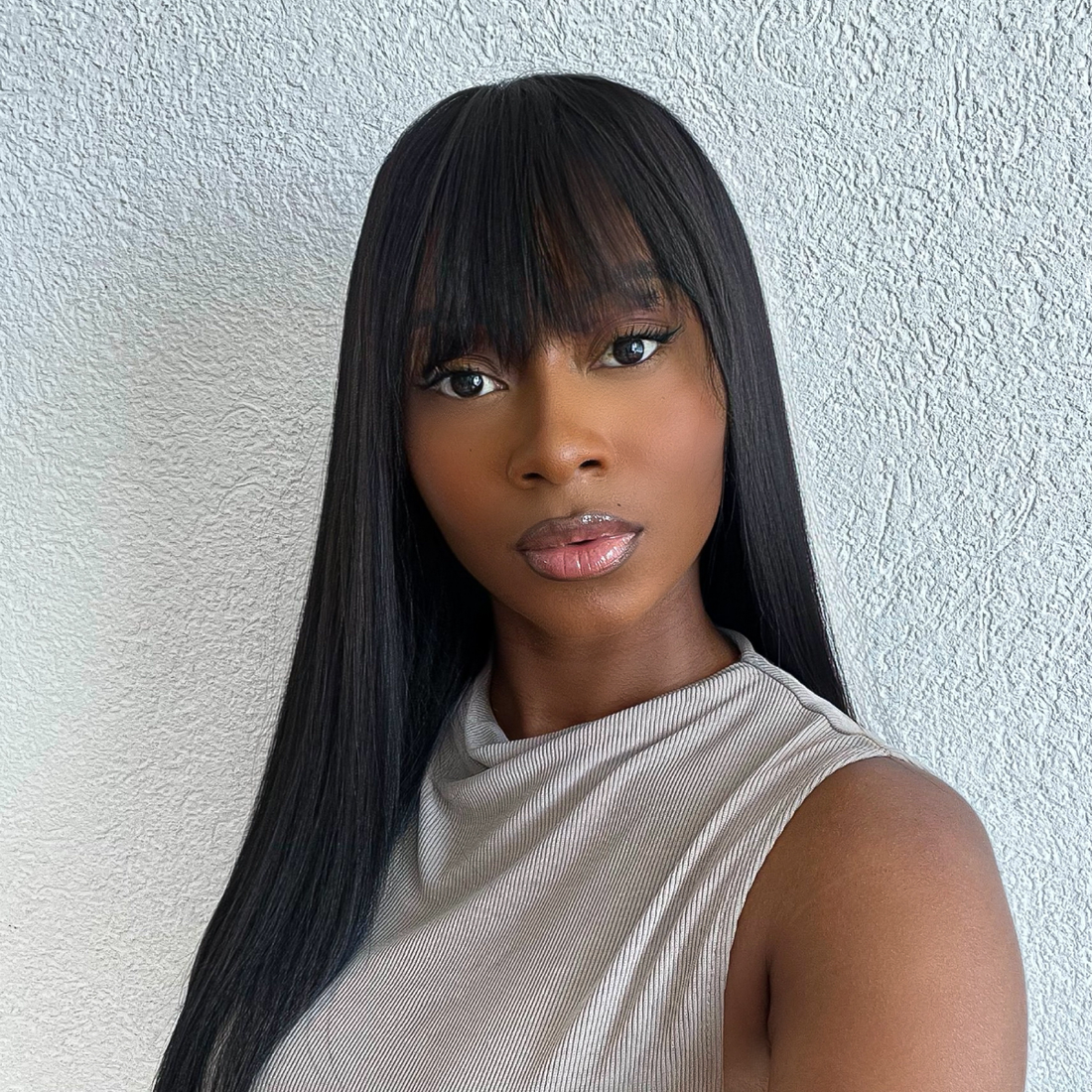 20 Inches=$149.9 | Breathable Cap Yaki Straight Ultra Natural Minimalist Lace Long Wig with Bangs