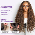 Readitress™ Mix Blonde Light Weight Flexi-Fit Invisi Drawstring Cap HD Full Lace Knotless Boho Curls Braided Long Wig Super Natural Scalp - US Only