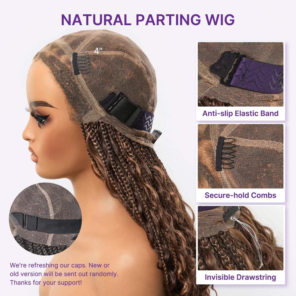 Readitress™ Mix Blonde Light Weight Flexi-Fit Invisi Drawstring Cap HD Full Lace Knotless Boho Curls Braided Long Wig Super Natural Scalp - US Only