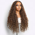 Readitress™ Mix Blonde Light Weight Flexi-Fit Invisi Drawstring Cap HD Full Lace Knotless Boho Curls Braided Long Wig Super Natural Scalp - US Only