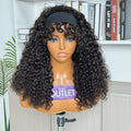 Outlet· 14'' ~20''| Natural Black Water Wave With Bangs Glueless Headband Wig 100% Human Hair
