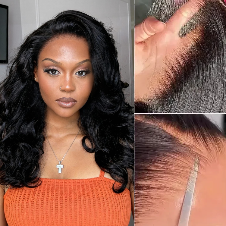 Nature Black Loose Body Wave Ear-to-ear Glueless 13x6 Frontal HD Lace C Part Wig Pre-cut Lace