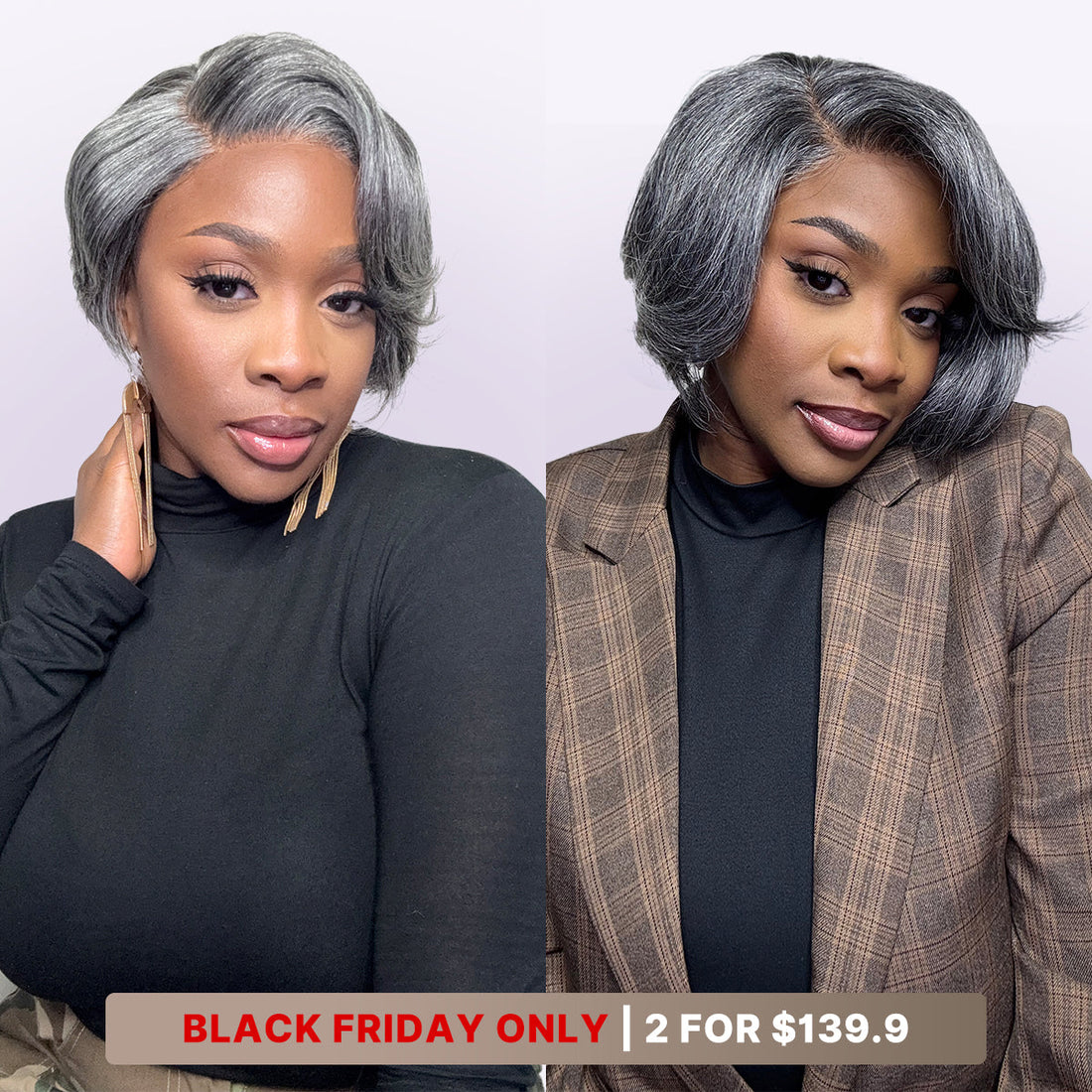 6''+ 8''=$139.9 | 6 Inches Salt and Pepper Pixie Cut Wig + 8 Inches Salt & Pepper Layered Bob