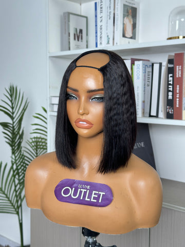 Outlet· 8'' ~10''| Natural Black Glueless U Part Bob Wig 100% Human Hair