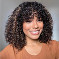 Final Restock | Brown Highlight Water Wave Glueless Minimalist Lace Ultra Breathable Cap Short Curly Wig with Bangs - US Only