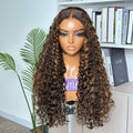 Outlet | Brown Highlights Funmi Curly Glueless 5x5 Closure Lace Wig Pre-cut Lace
