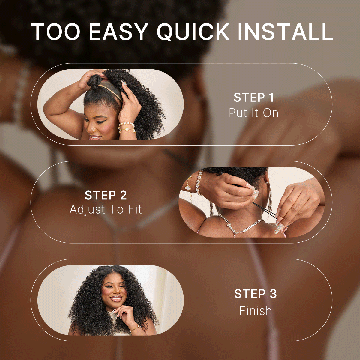 Luvme Too Easy Texture Half Wig 180% Density Fluffy Curly Glueless Flexi-Fit Drawstring Water Wave Wig