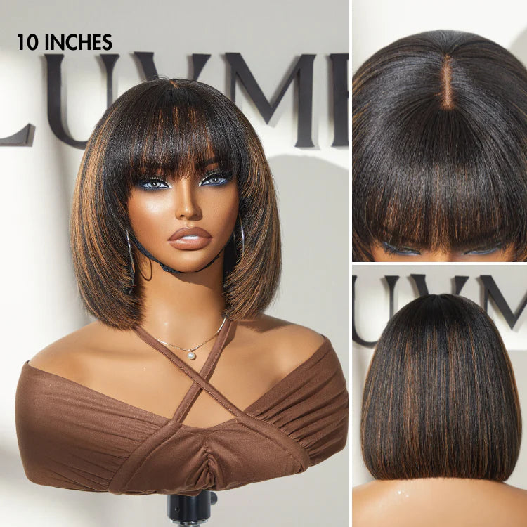 10''+8''=$139.9 | 8 Inches Natural Black Loose Wave Wig + 10 Inches Brown Highlight Layered Cut Yaki Straight Bob Wig - US Only