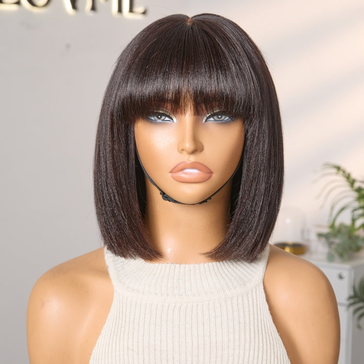 10''+8''=$139.9 | 10 Inches Natural Black Yaki Straight Bob Wig + 8 Inches Boss Vibe Short Pixie Cut Minimalist Lace Wig
