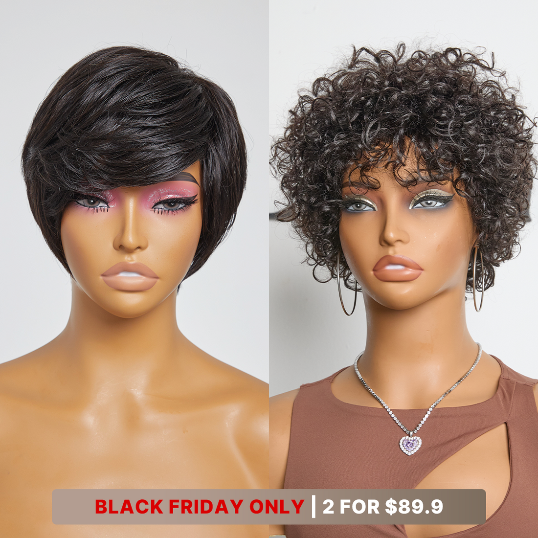 6''+4''=$89.9 | 6 Inches Bouncy Curls with Bangs Glueless Wig + 4 Inches Boss Vibe Bangs No Lace Glueless Wig - US Only