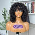 Outlet 6-8'' | Natural Black Kinky Curly Glueless No Lace Wig Wig with Bang
