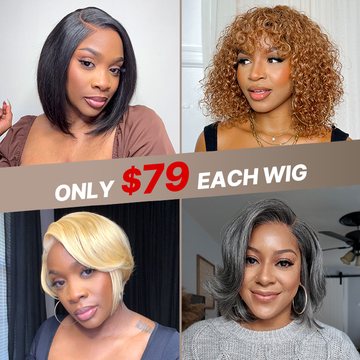 $79 Each | Final Deal 6 inches to 12 inches | Short Wig | Lace Wig | 4 Styles Available Only 50 Left | No Code Needed | US ONLY