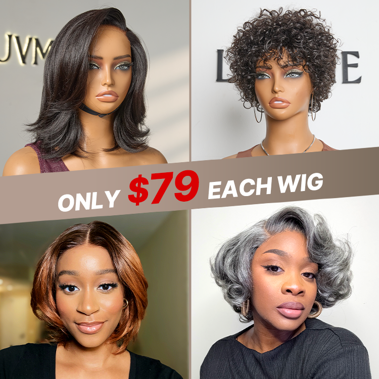$79 Each | Final Deal 6 inches to 10 inches | Short Wig | 4 Styles Available Only 50 Left | No Code Needed | US ONLY