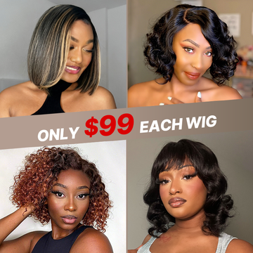$99 Each | Final Deal 10 inches to 12 inches | Short Wig | 4 Styles Available Only 50 Left | No Code Needed | US ONLY