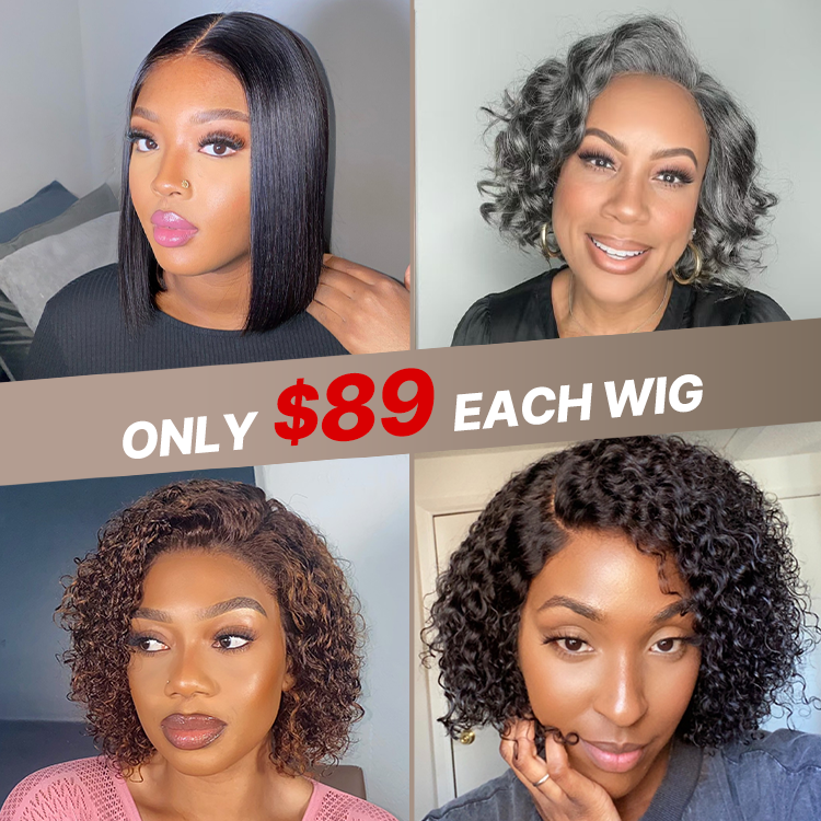 $89 Each | Final Deal 8 inches to 10 inches | Short Wig | Lace Wig | 4 Styles Available Only 50 Left | No Code Needed | US ONLY