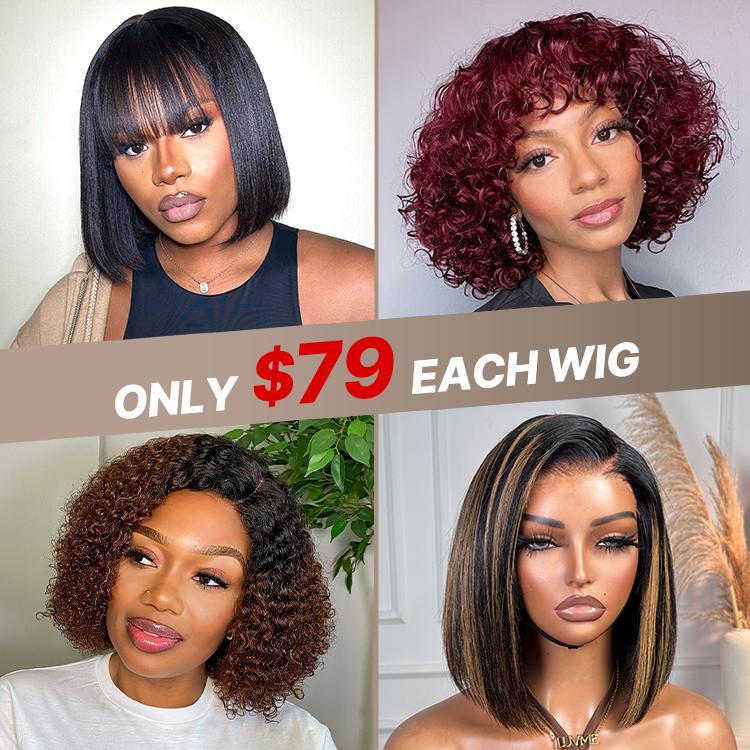 $79 Each | Final Deal 8 inches to 10 inches | Short Wig | 4 Styles Available Only 50 Left | No Code Needed | US ONLY