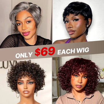 $69 Each | Final Deal 6 inches to 8 inches | Short Wig | Lace Wig | 4 Styles Available Only 50 Left | No Code Needed | US ONLY