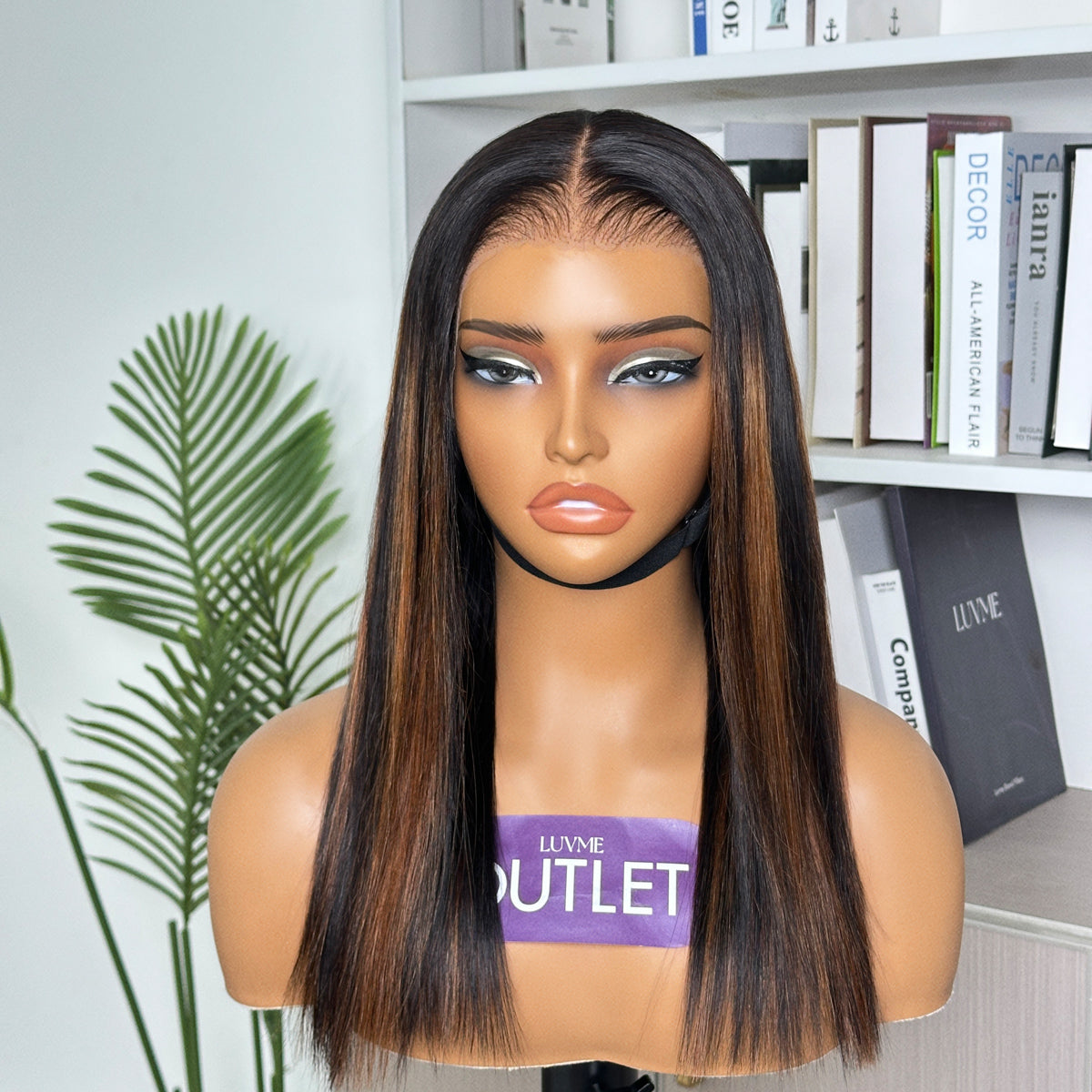 Outlet 12-24'' | Brown Highlight / Natural Black Glueless Silky Straight 13x4 Frontal Lace Wig Pre-Cut Lace
