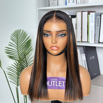 Outlet 12-24'' | Brown Highlight / Natural Black Glueless Silky Straight 13x4 Frontal Lace Wig Pre-Cut Lace