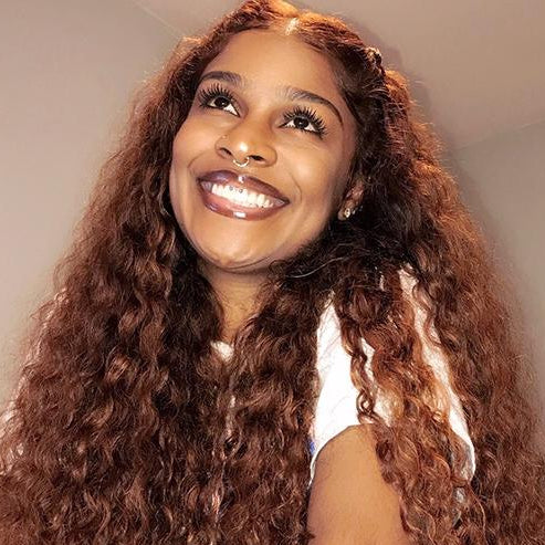 Cinnamon Brown Color Deep Wave Extented 4x4 Closure Lace Wig