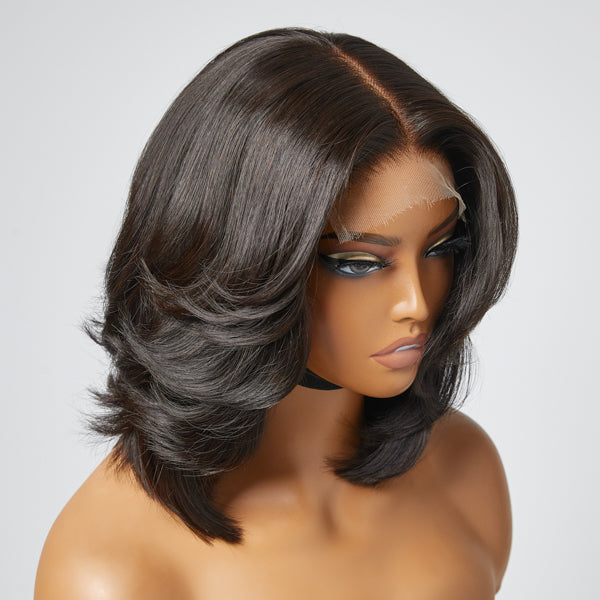 Natural Black Handcraft Layered 5x5 Closure HD Lace Glueless Short Wig | Large & Small Cap Size