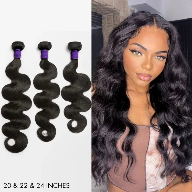 Upgraded Brazilian Hair Body Wave 3 Bundles with 5x5 HD Lace Closure