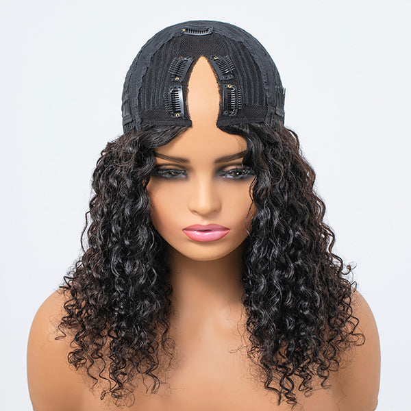 Beginner Friendly Deep Curly V Part Natural Scalp Glueless Mid Part Long Wig 100% Human Hair - US Only