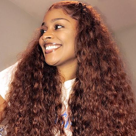 Cinnamon Brown Color Deep Wave Extented 4x4 Closure Lace Wig