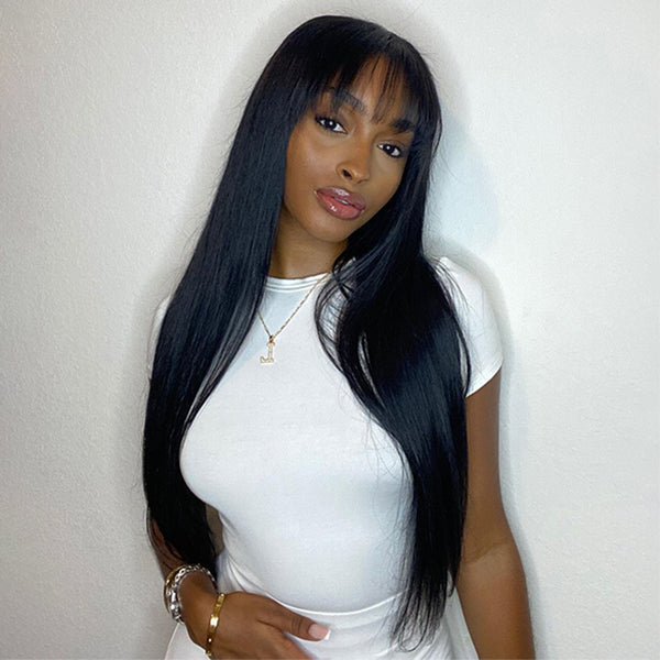 Weekly Special | Long Silky Bone Straight 4x4 Lace Closure Wig With Bangs - US Only