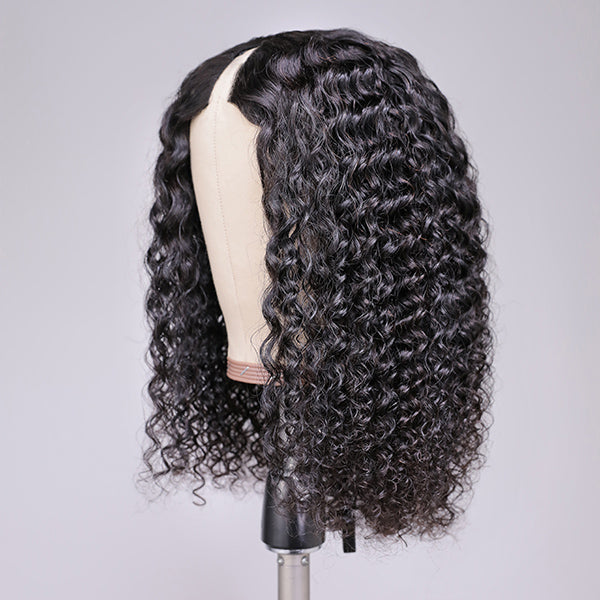 Beginner Friendly Deep Curly V Part Natural Scalp Glueless Mid Part Long Wig 100% Human Hair - US Only