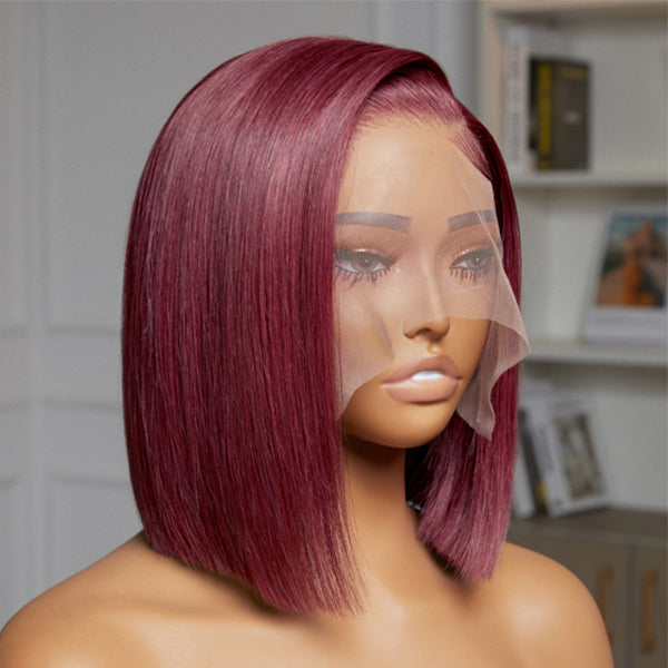 Final Restock | Reddish Purple Side Part Glueless Wide T Lace Bob Wig Pre-cut Lace - US Only