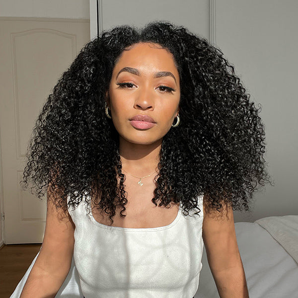 Beginner Friendly Deep Curly V Part Natural Scalp Glueless Mid Part Long Wig 100% Human Hair - US Only