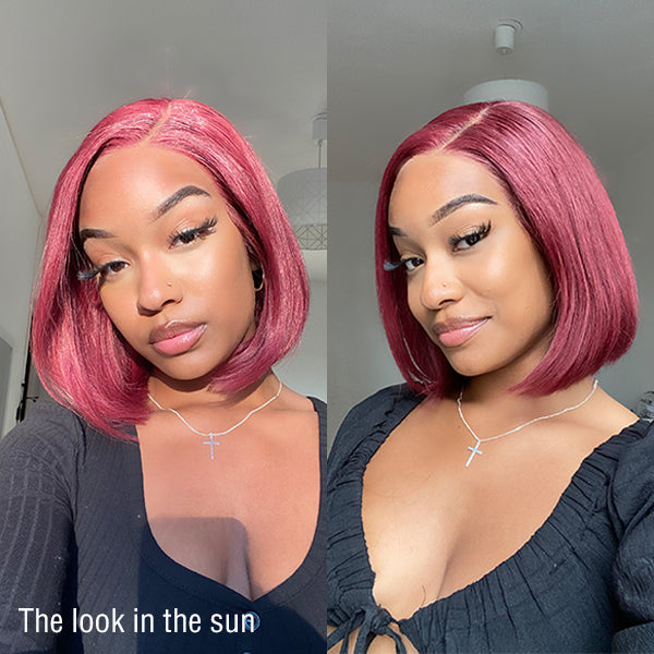 Final Restock | Reddish Purple Side Part Glueless Wide T Lace Bob Wig Pre-cut Lace - US Only