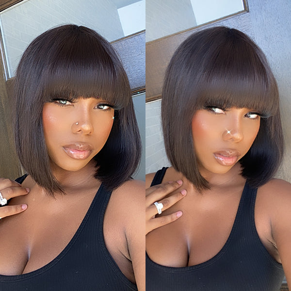 Luvme Hair Upgraded Silky Straight Glueless Minimalist Lace Bob Wig with Bangs- US Only