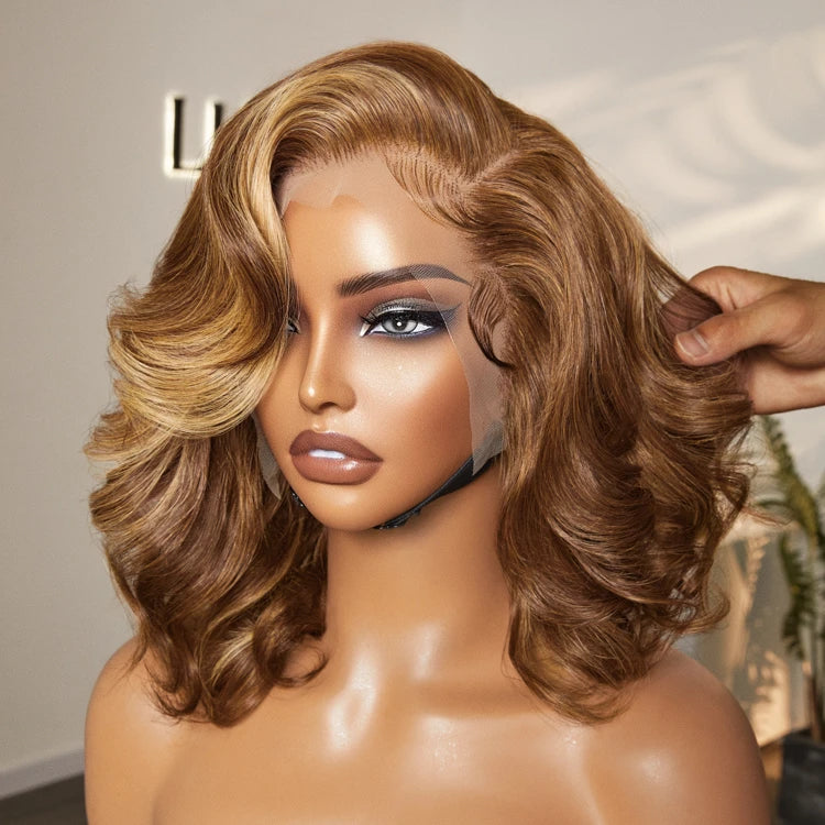 Honey Blonde Highlight / Black Loose Body Wave Glueless 13x4 Lace Front Wig