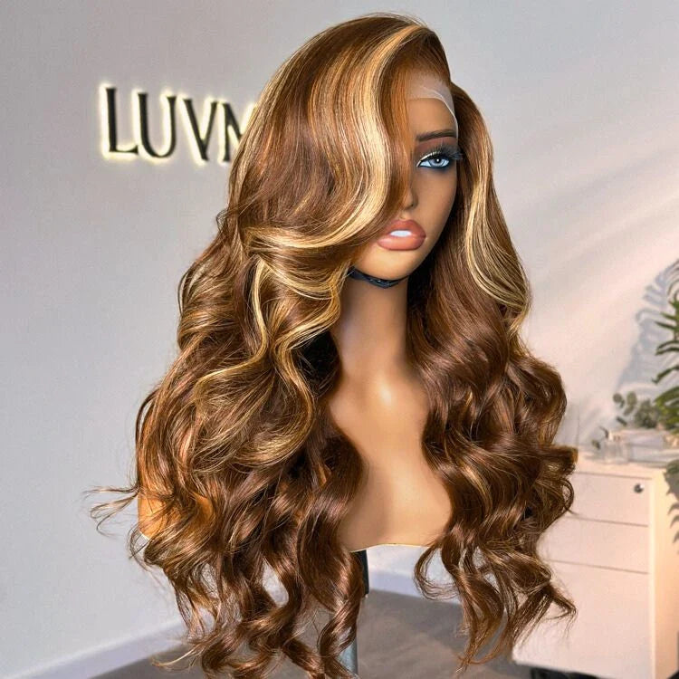 Honey Blonde Highlight / Black Loose Body Wave Glueless 13x4 Lace Front Wig