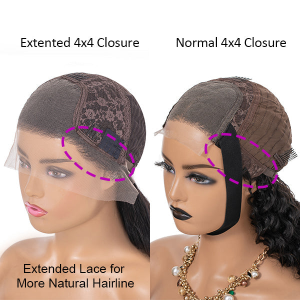 Cinnamon Brown Color Deep Wave Extented 4x4 Closure Lace Wig