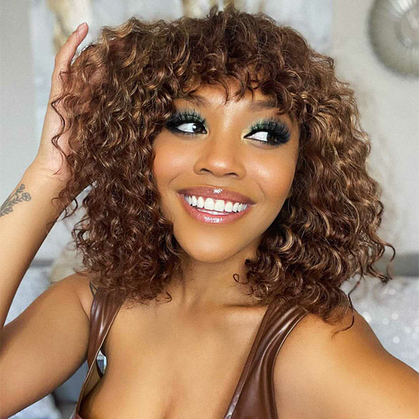 Final Restock | Fabulous Mix Color Curly Bob Wig With Bangs - US Only