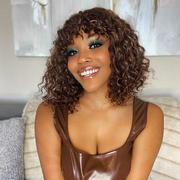 Final Restock | Fabulous Mix Color Curly Bob Wig With Bangs - US Only