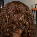 Final Restock | Highlight Brown Curly Minimalist Lace Glueless Long Wig With Bangs - US Only