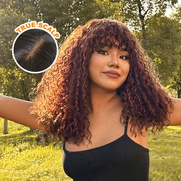 Final Restock | Highlight Brown Curly Minimalist Lace Glueless Long Wig With Bangs - US Only
