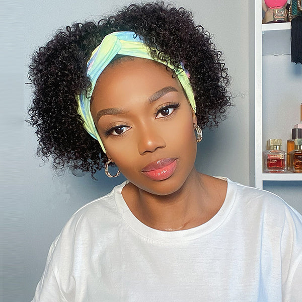 Outlet· 8' ~22''| Throw On & Go | Short Jerry Curl Headband Wig